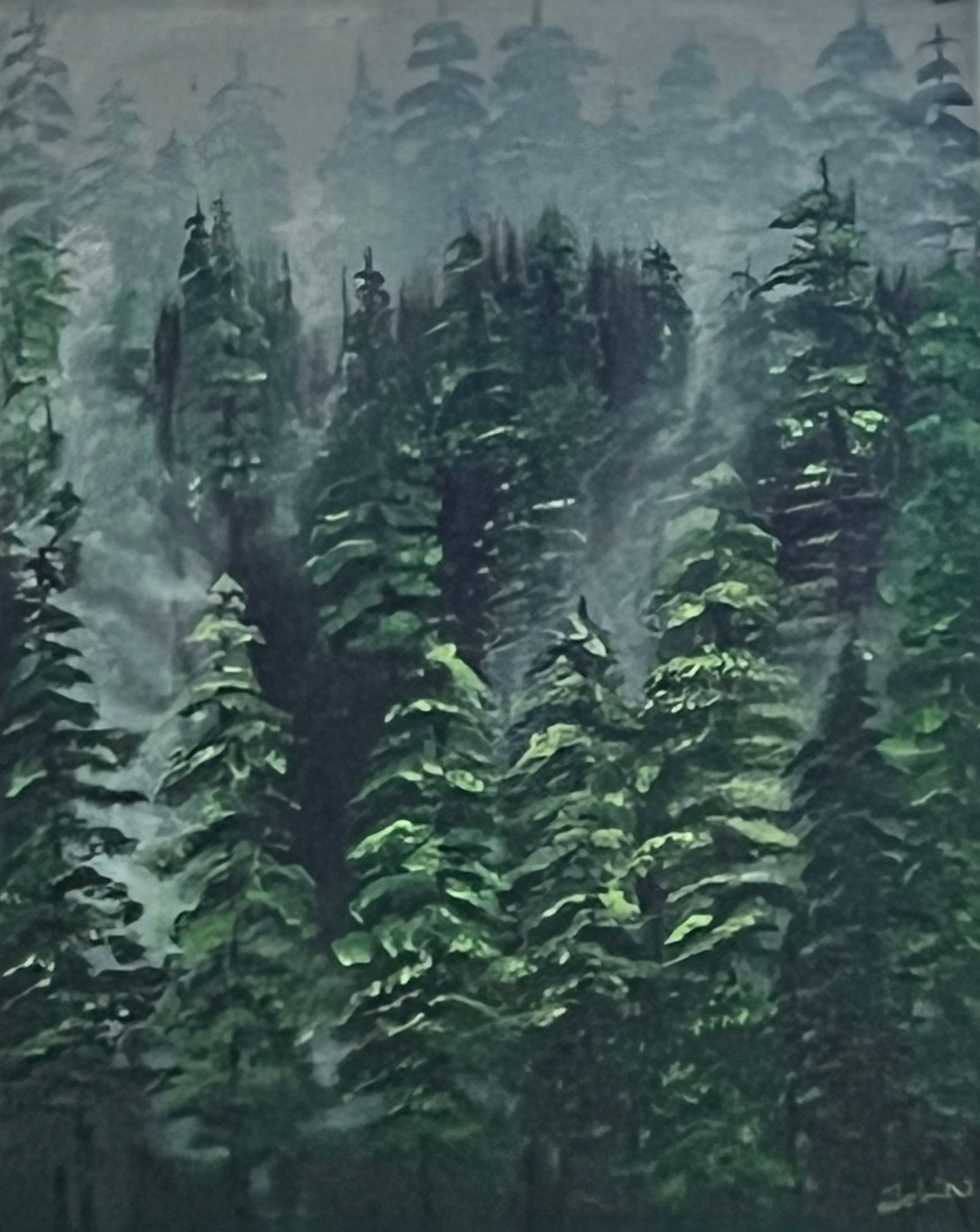 Heart of Alaska — dense evergreen forest, painted in memory of Alaska